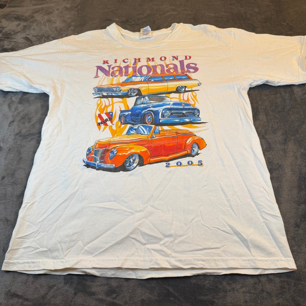 Richmond Nationals 2005 Graphic T Shirt Mens Large White Car Hot Rod‎ Show Tee